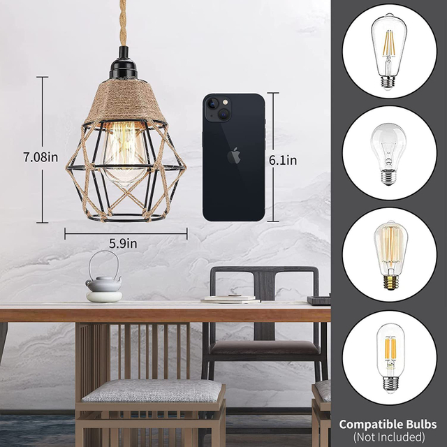 Industrial Plug-In Pendant Light with Plug Cord for Dining Room