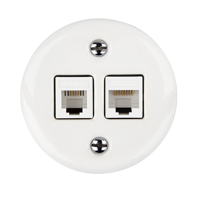 Porcelain 2×CAT.5E Network Interface Wall Sockets