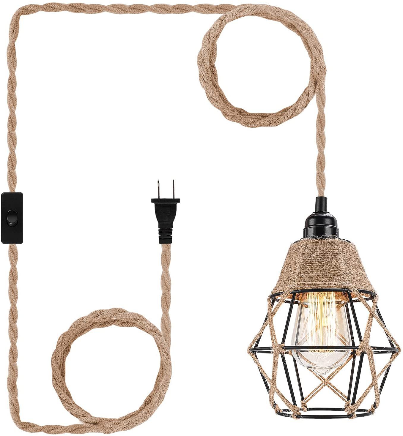 Industrial Plug-In Pendant Light with Plug Cord for Dining Room