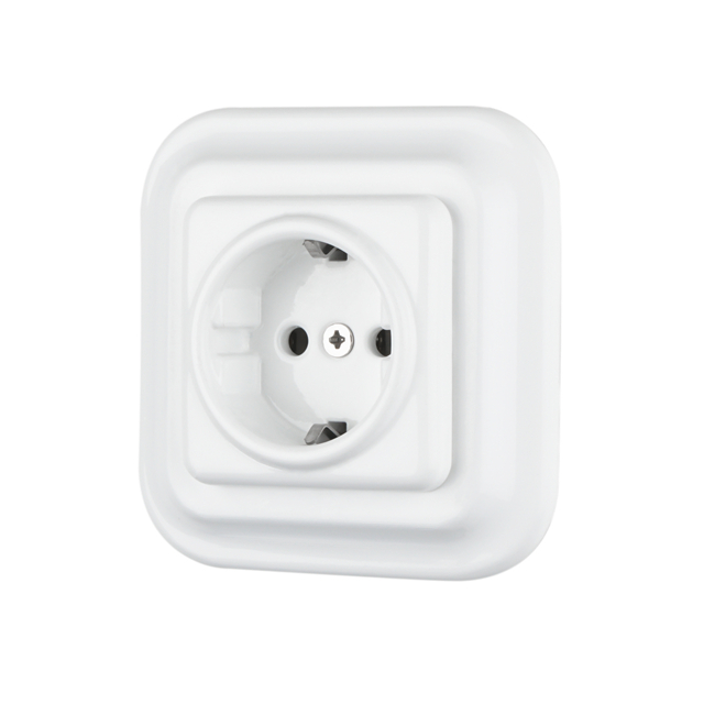 Porcelain Flush-mounted Square Schuko Electric Power Supply Wall Socket