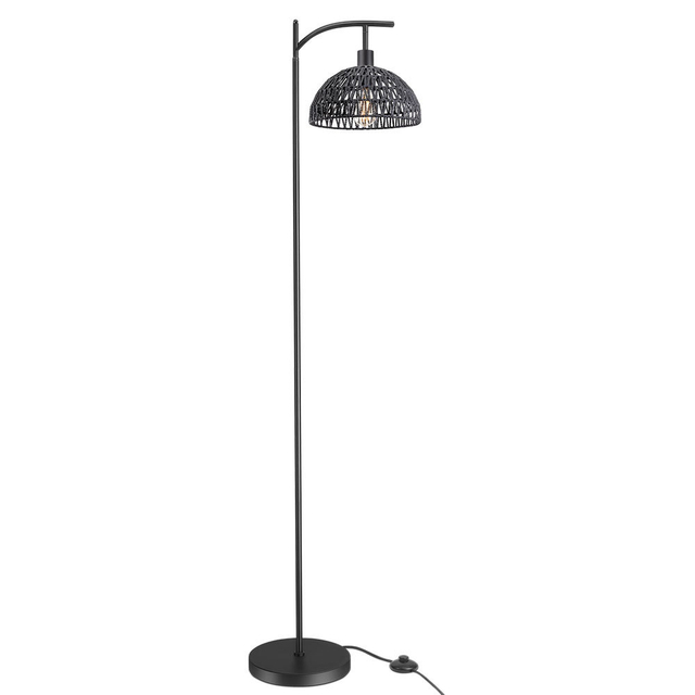 Vintage Black Hemp Rope Round Shade Floor Lamp for Home