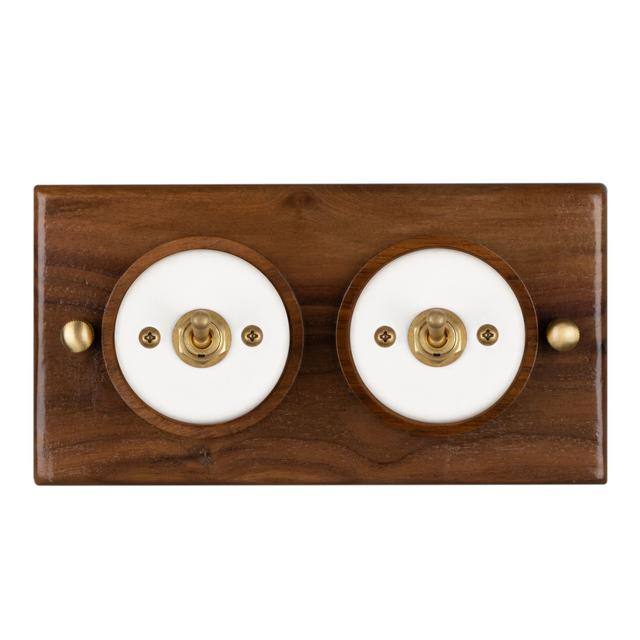 Classic Double Toggle Switch with Walnut Base