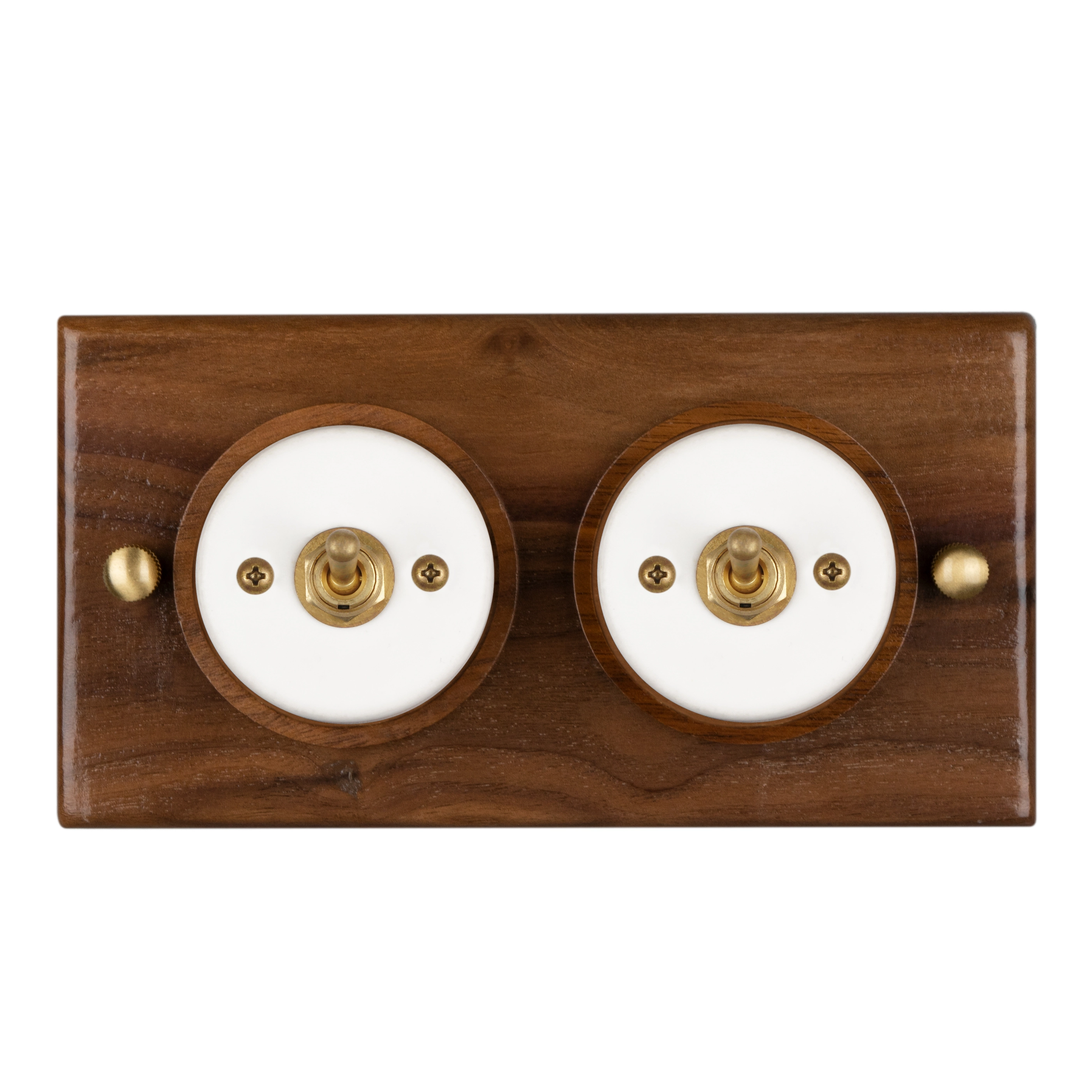 Vintage Double Toggle Light Switch with Walnut Base