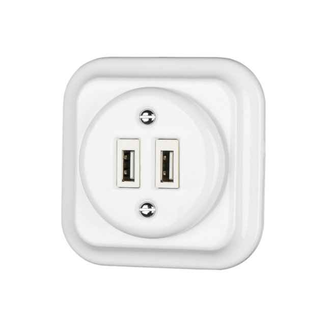 Max15/35W Porcelain Glazed Vintage Recessed Double USB Charging Wall Socket