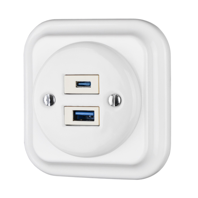 Porcelain Square 20W 5V-4A USB-A+USB-C Charging Socket