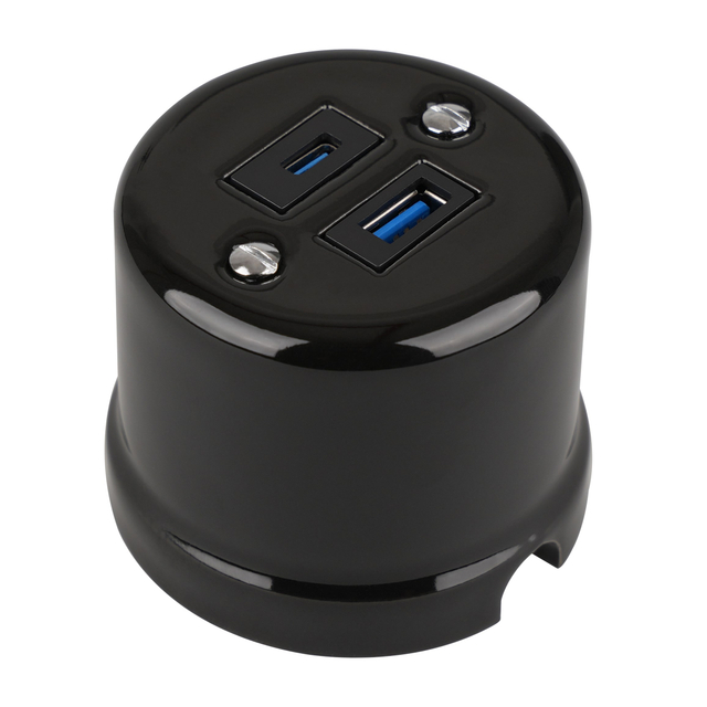  Vintage USB-A+USB-C 20W 5V-4A Surface Mounted Charging Socket