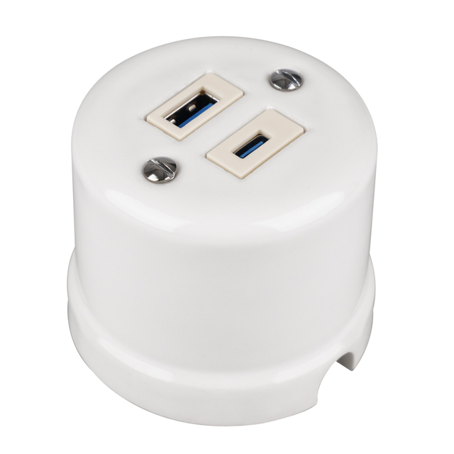  Vintage USB-A+USB-C 20W 5V-4A Surface Mounted Charging Socket