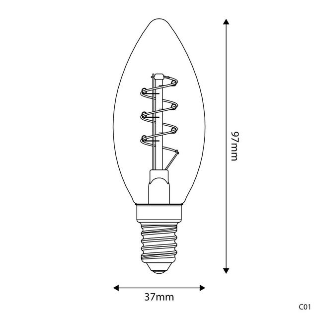 LED Golden Light Bulb Carbon Line Curved Spiral Filament Candle C35 2,5W 136Lm E14 1800K Dimmable